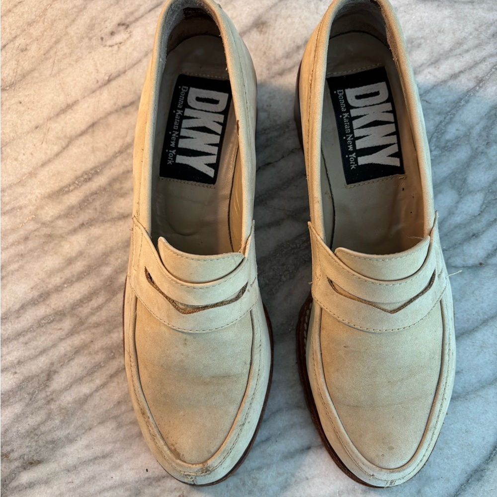 Vintage DKNY loafers lug sole brushed leather 90s classic Brazil 7.5